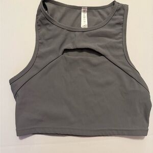 Gray Ribbed Cut Out Crop Top | medium